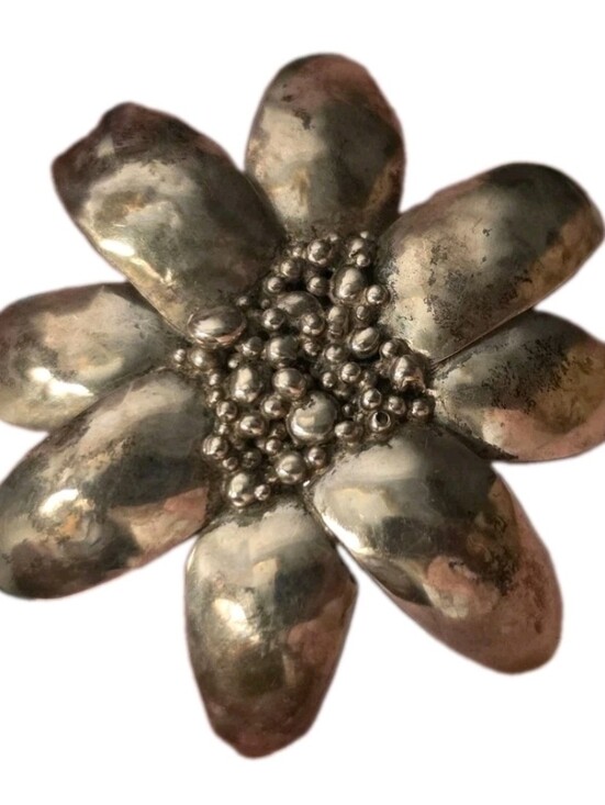 Jewelry - Vintage Large Silver Tone Flower Brooch Pendant Statement Pin 3.5"